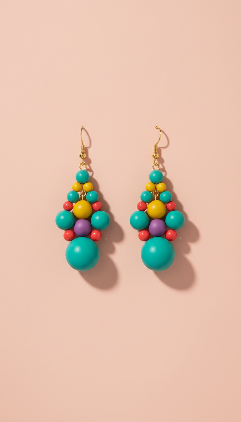 Ceramic Bead Drop Earrings With Doodle Charms